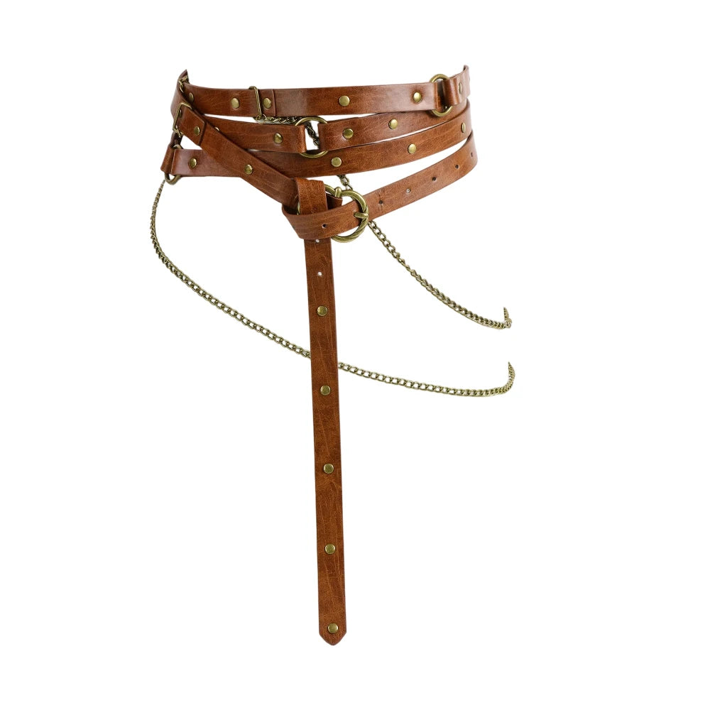 1 Piece Multi Wrap PU Belt with Chain Medieval Ranger Cosplay Belt