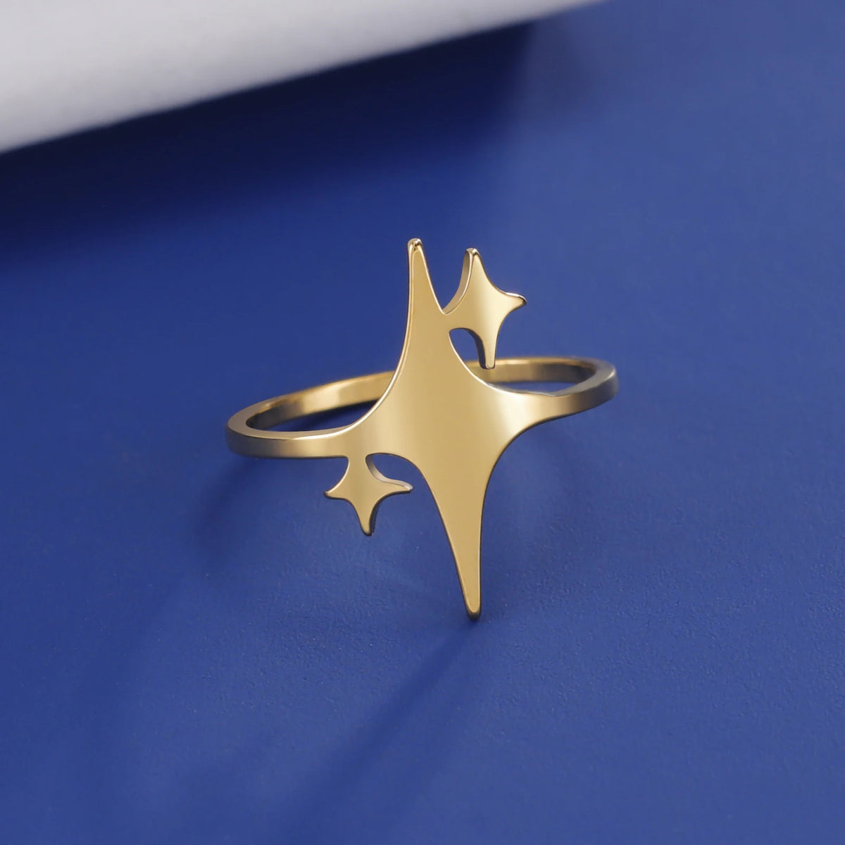 Four Pointed Sparkle Star Ring Stainless Steel