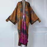 Angel's Double-sided Printed Silk Feel Duster Boho Cover Up Long Sleeve Kimono