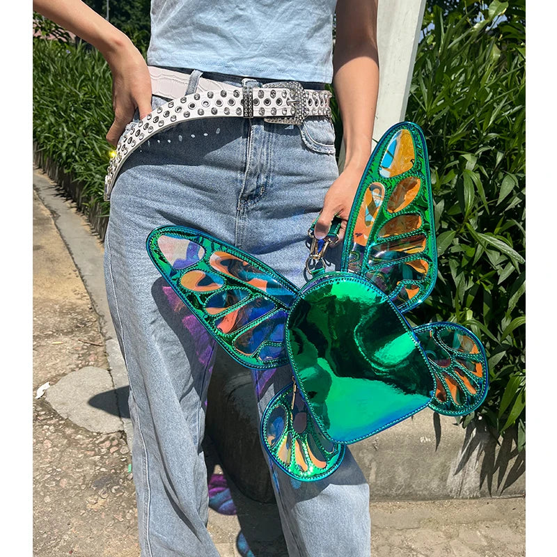 Mini Backpack Butterfly Wings Daypack Holographic Leather
