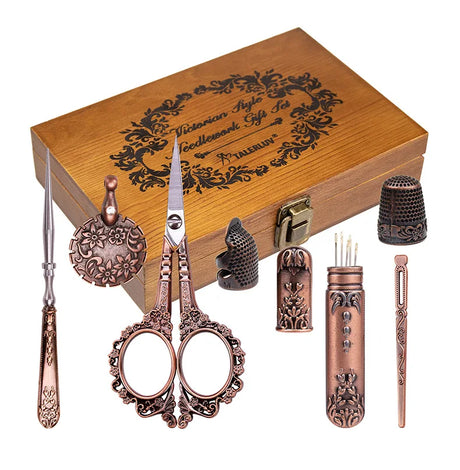 Royal Blue Vintage Sewing Kit Embroidery Scissors Needlework Set