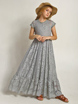 Girls Maxi Lace Chiffon Photoshoot Dresses For 3-15 Years
