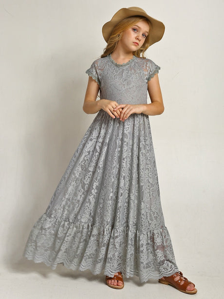 Girls Maxi Lace Chiffon Photoshoot Dresses For 3-15 Years