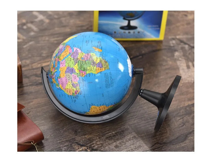 World Globe Earth Map Retro Wooden Base Desk Decor