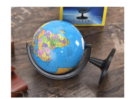 World Globe Earth Map Retro Wooden Base Desk Decor