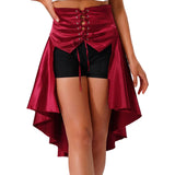 Gothic Steampunk Satiny Pirate Skirt Front Lace-up Tiered Irregular Hem Skirt Waist Belt Medieval Costume