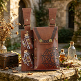 Pentagram Witch PU Leather Belt Pouch With Potion Bottles Medieval Alchemist Hip Bag Wizard Cosplay
