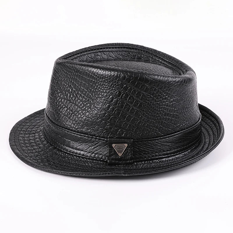 Genuine Leather Cowhide Short Brim Black/Brown Hat