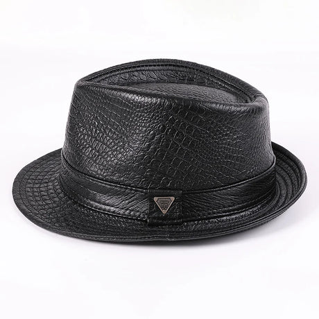 Genuine Leather Cowhide Short Brim Black/Brown Hat