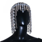 Bling Performance Rhinestone Long Fringed Hair Chain Wig Stage Headwear