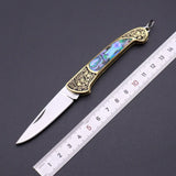 Handmade Brass Shell Inlay Folding Pocket Knife