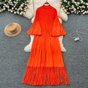 Petal Sleeves Pleated Tassel Dress Eight Colours