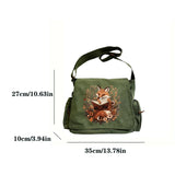 Fox Print Canvas Shoulder Bag Crossbody Messenger Bag