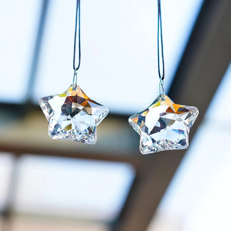 Two Crystal Stars Sun Catchers Window Prisms Hanging Decor