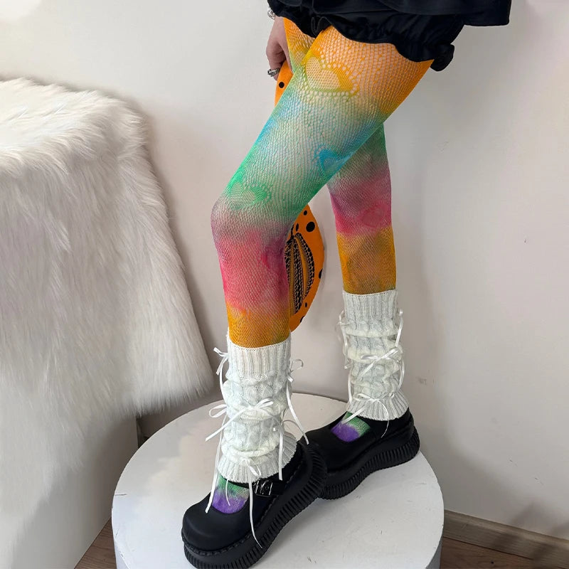 Dopamine Colour Gradient Tights Lace Mesh Pantyhose Stockings