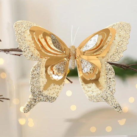 Glitter Christmas Butterfly Ornaments with Clips
