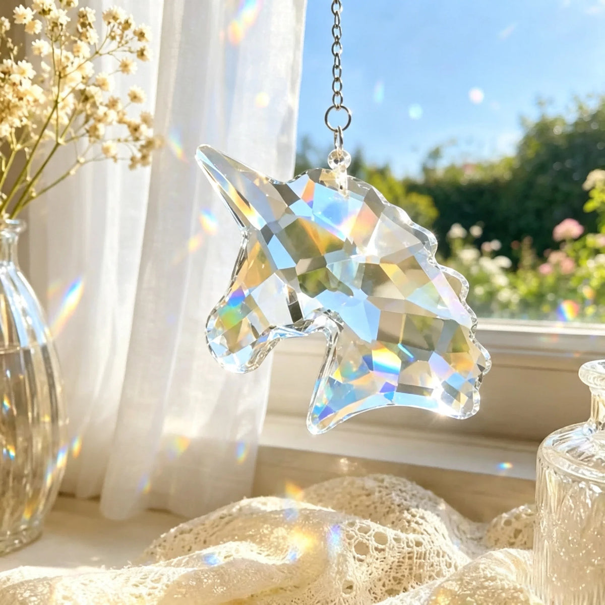 1PC Crystal Unicorn Sun Catcher Hanging Prism Window Home Decor