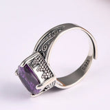 Token of the Wyverns S925 Sterling Silver Ring Ancient Pattern Rhombus Purple Zircon
