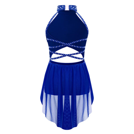 Girls Dance Performance Rhinestone Fringed Dress Figure Ice Skating Dancewear