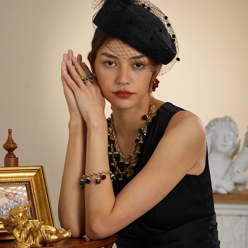 The Alchemist's Charms Multicolour Crystal Chain Bracelet 18K Gold Plated Adjustable