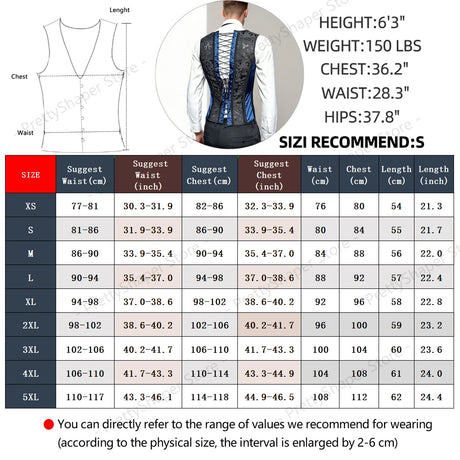 Vintage Circus Men's Boned Waistcoat Corset Vest Lace Up Burlesque Performance Stage Costume