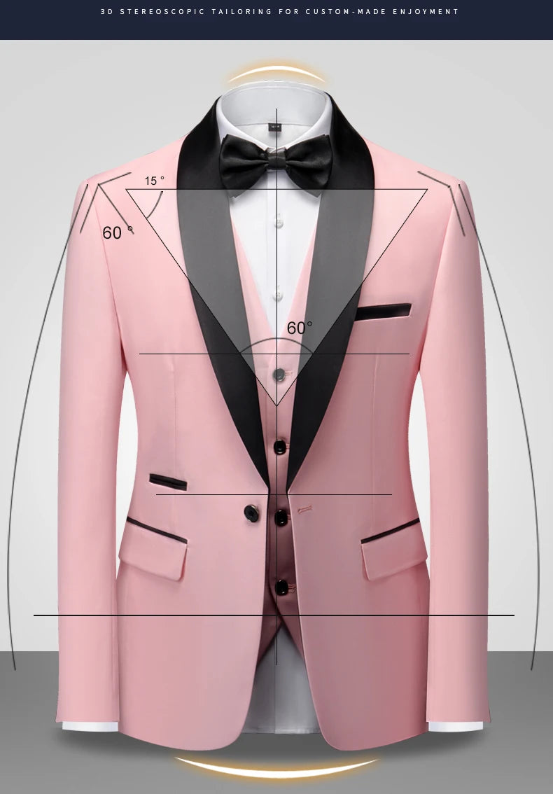 Mens Tuxedo Three Piece Suit Blazer with Trousers and Vest