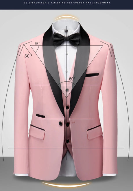 Mens Tuxedo Three Piece Suit Blazer with Trousers and Vest