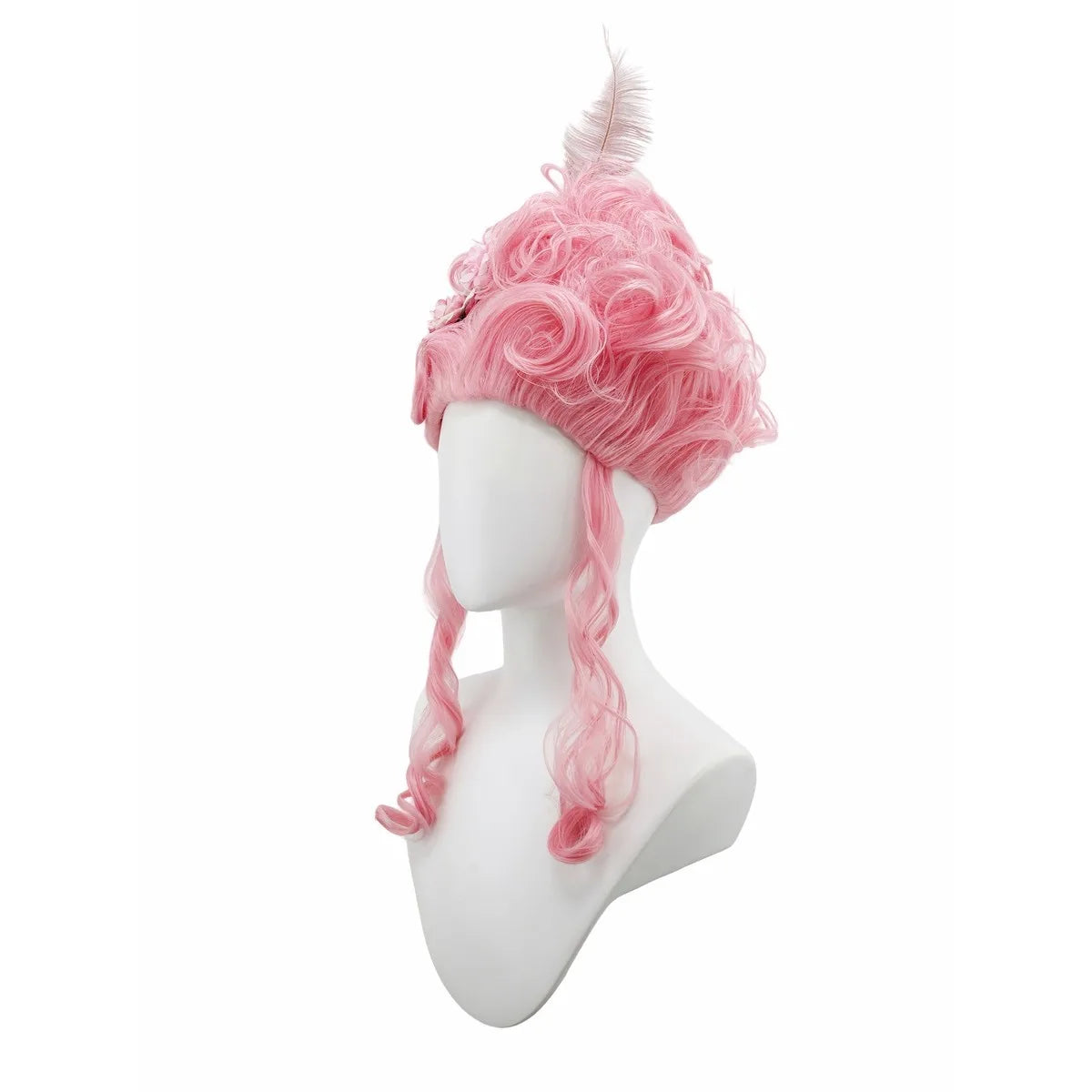 Pink Fluffy High-Top Cosplay Wig Queen's Hairstyle with Feather Flowers