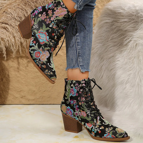 New Marie Antoinette Handmade Embroidered Ankle Boots