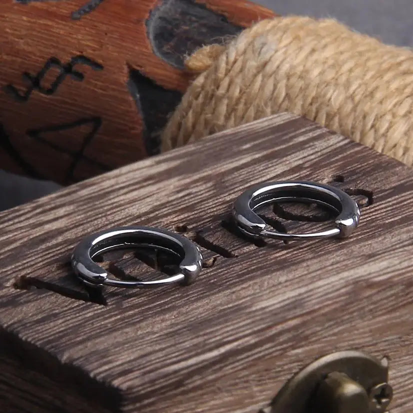 Circle Stainless Steel Huggie Hoop Earrings for Men with Wooden Box
