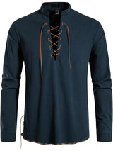 Men's Pure Cotton Medieval Lace Up Shirts Renaissance Pirate Viking T-shirt