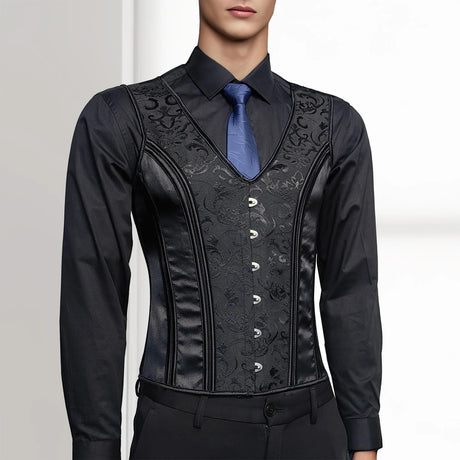Black Men's Boned Waistcoat Corset Vest Lace Up Burlesque Performance Stage Costume