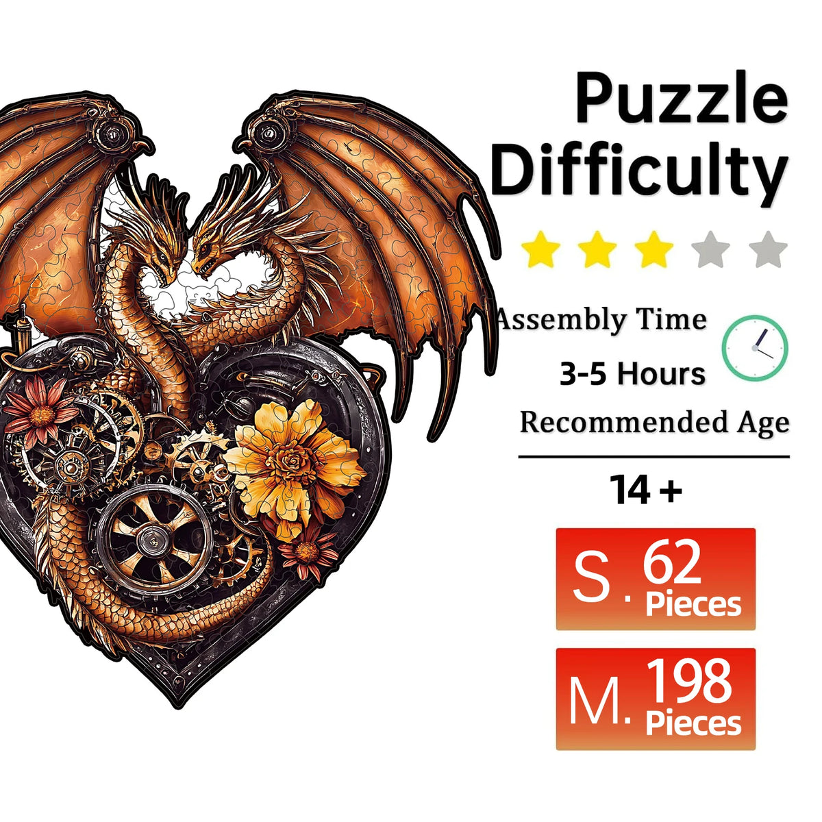 Heart-shaped Dragon Unique Shape Wooden Jigsaw Puzzles