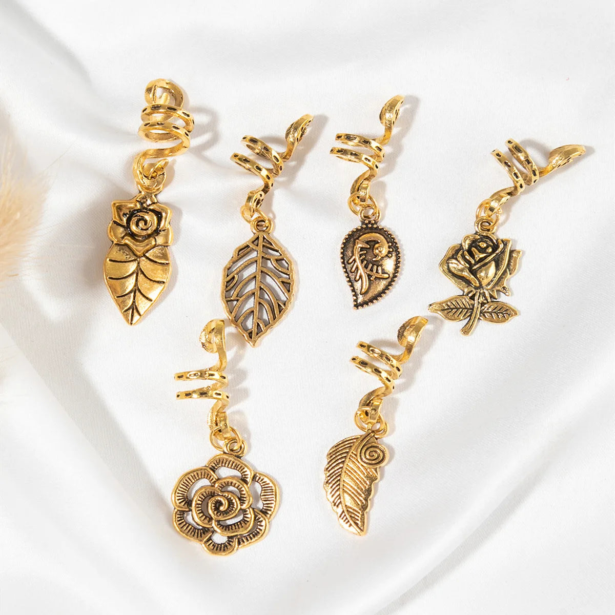 6pcs/set Gold Hair Braid Rings Dreadlock Beads Cuff Clips