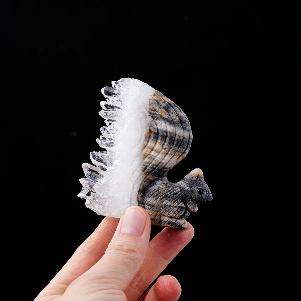 Squirrel Figurine Crystal Stone Clear Quartz Cluster
