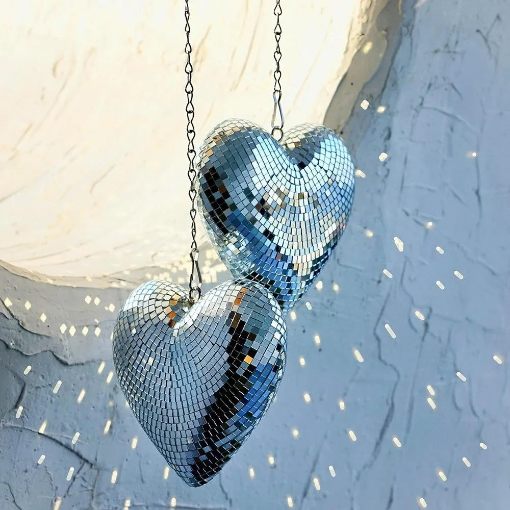 Heart-Shaped Disco Mirror Ball Decorations
