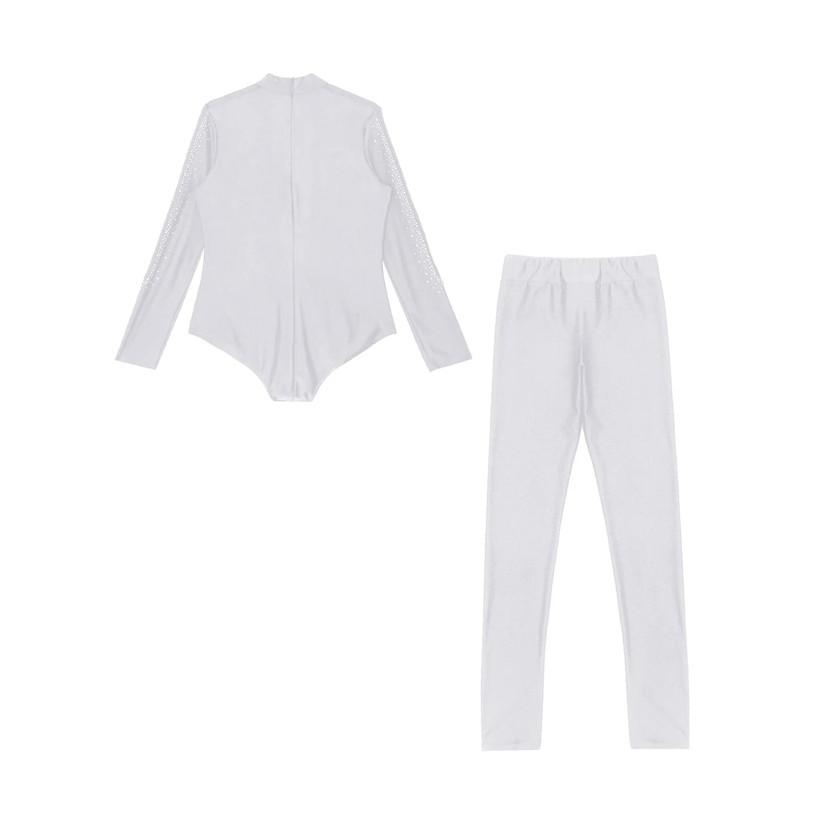 Boys Dance Leotard Ice Skating Gymnastic Long Sleeve Rhinestones Bodysuit with Leggings