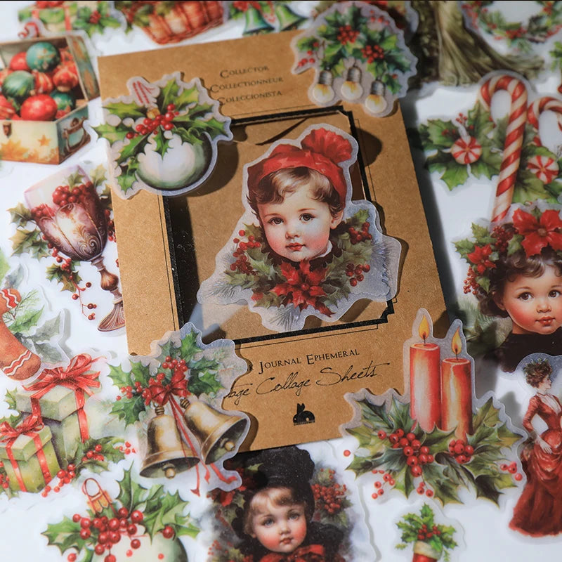 Vintage Christmas RUB ON Transfer Sticker Pack Junk Journal DIY Scrapbooking