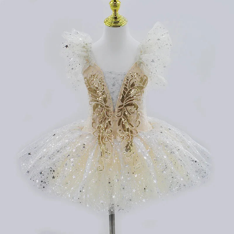 Golden Fae Professional Ballet Dress Contemporary Dance Performance Costumes
