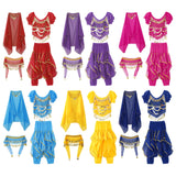 Girls Belly Dance Performance Outfit 4pcs Stage Costume Puff Sleeve Crop Top Ruffled Pants Hip Scarf Headscarf