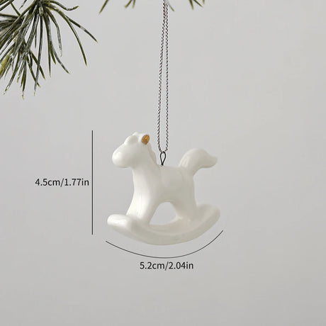 White Ceramic Christmas Tree Ornaments Snowman Reindeer Xmas Hanging Decor