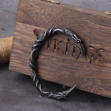 Stainless Steel Nordic Viking Norse Raven Cuff Bangle Mens Gift with Wooden Box