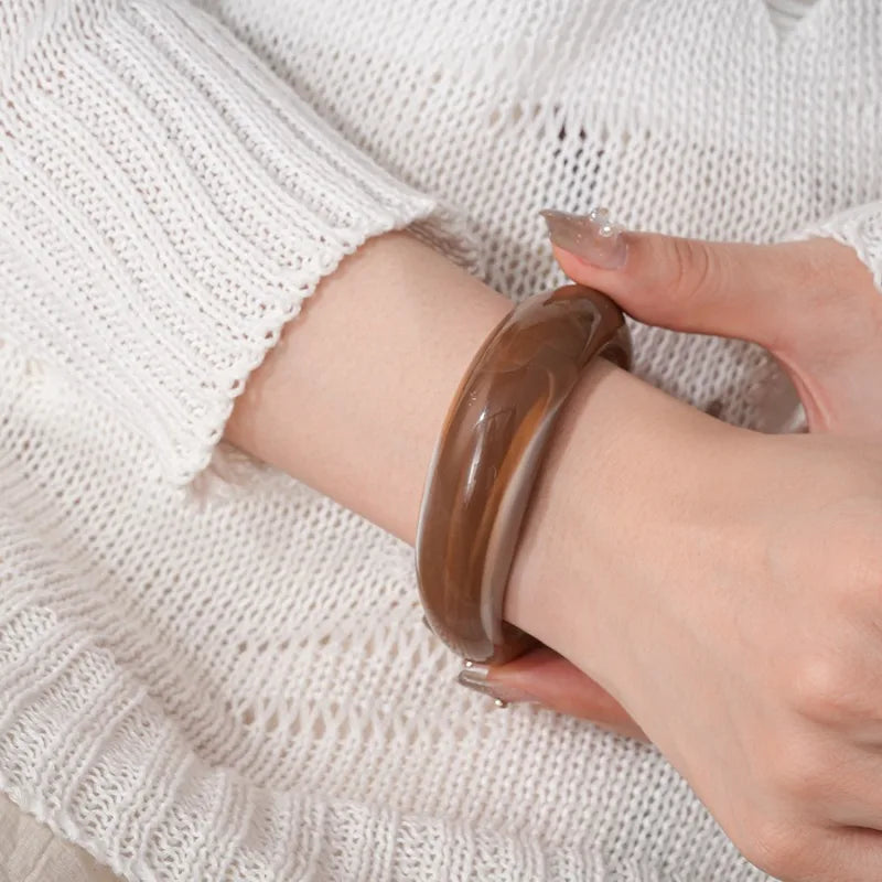Smooth Round Acrylic Cuff Bangles Vintage Style Jelly Coloyr Smudging Wide Resin Bracelets