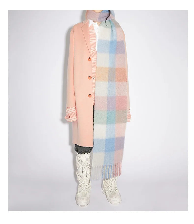 Colour Blocks Autumn Winter Plaid Scarves Imitation Cashmere Mohair