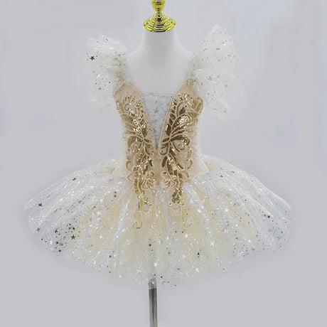 Golden Fae Professional Ballet Dress Contemporary Dance Performance Costumes