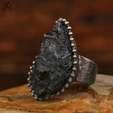 Raw Black Tourmaline Brutalist Copper Rings