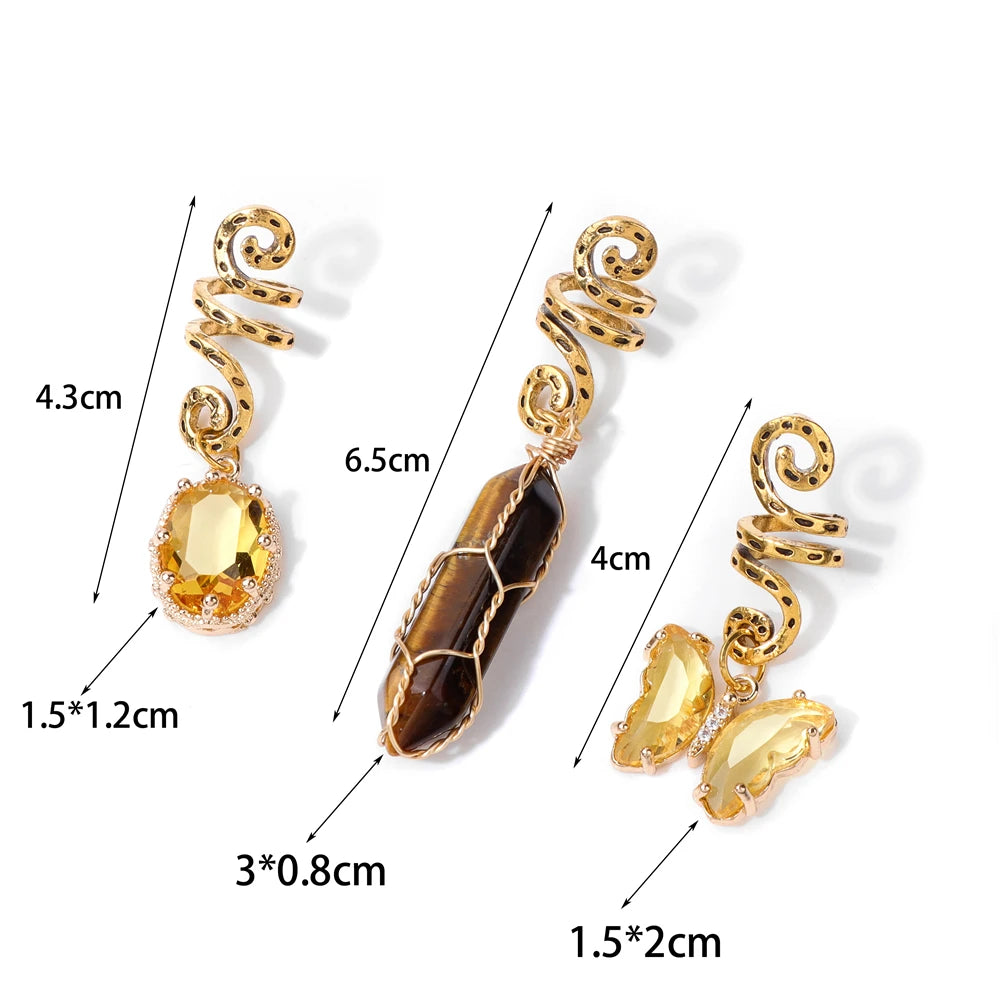 Crystal Braid Jewellery Hair Clips 3pcs/Set Natural Stones