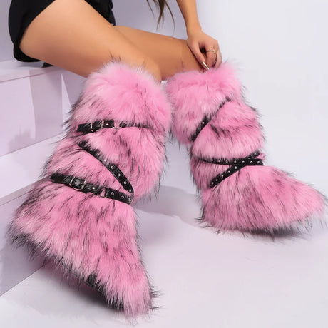 Winter Faux Fur Snow Boots Y2K Punk Rave Furry Shoes