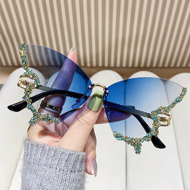 Diamond Butterfly Sunglasses Frameless Oversized Funglasses