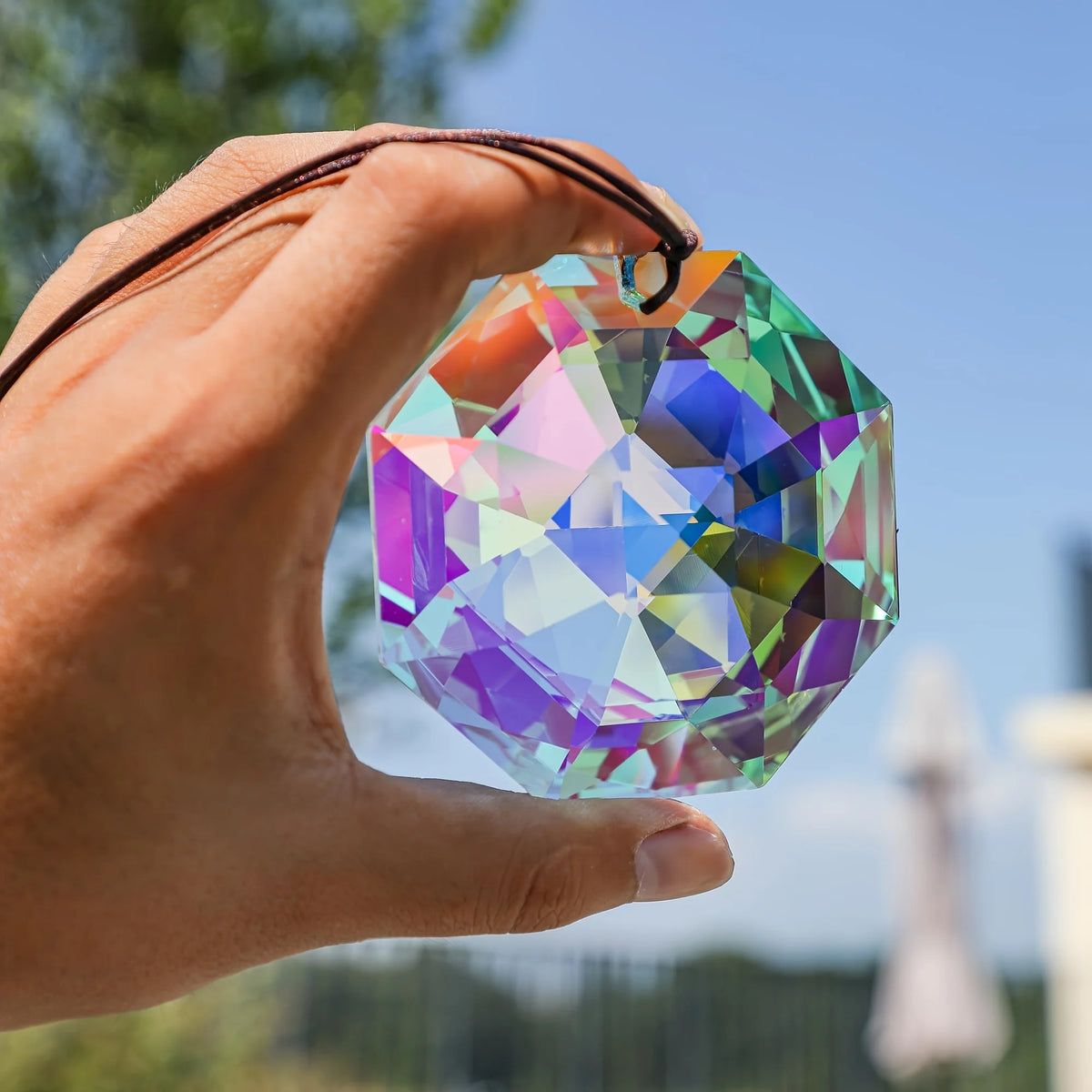 Large Crystal Octagonal Sun Catcher Rainbow Prism 7.5cm